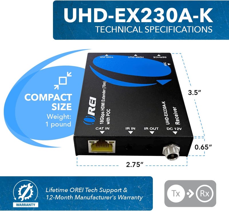 OREI موسع HDMI بدقة 4K عبر الإيثرنت، بالون موسع عبر Cat6/Cat7 مع مستخرج صوتي IR بصري حتى 230 قدم - مخرج حلقي - إشارة 4K@60Hz كاملة UltraHD - زمن انتقال منخفض - دعم كامل - Image 5